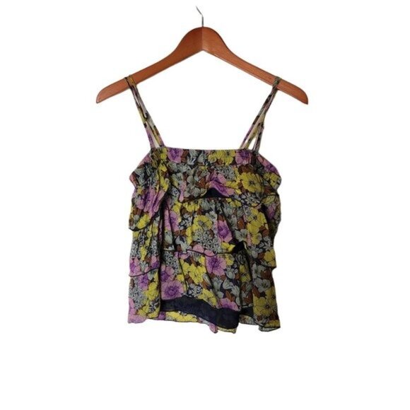 Anthropologie Leifnotes Floral Tank Top‎ Blouse size 2 Strappy Ruffles - Picture 7 of 9